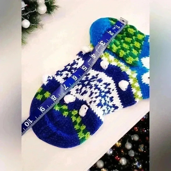 VTG Knit Christmas Stocking Snowman Blue Green Snowman Tassels Crochet Yarn - Picture 6 of 9